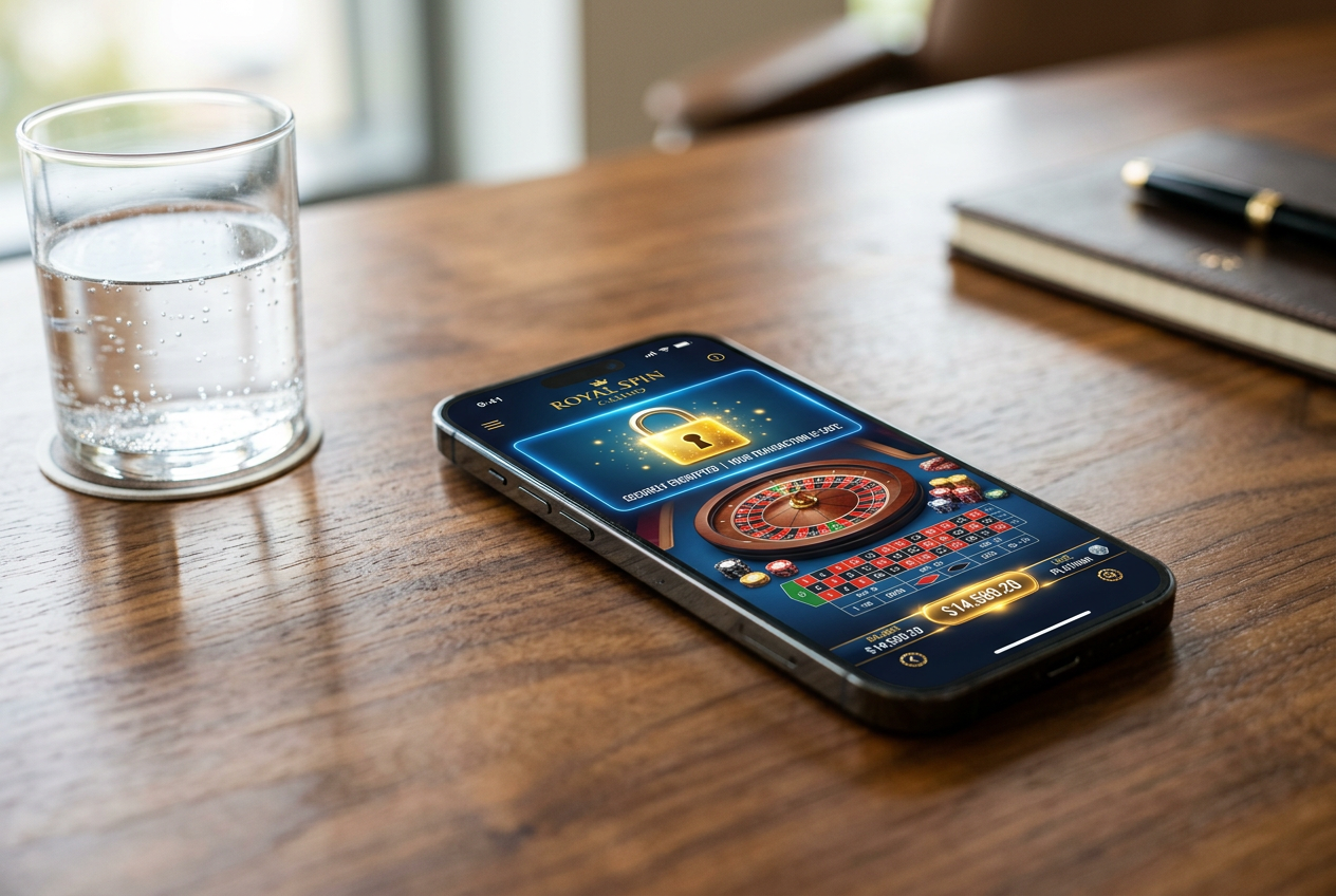 Modern smartphone displaying secure casino gaming interface with security icons
